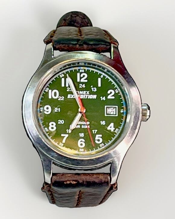 Timex Other - Timex Expedition Mens Watch 36mm Green Dial Leather Indiglo Date *Needs Battery